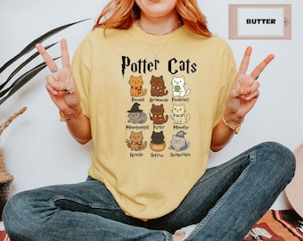 Comfort Colors Potter Cats Shirt, Funny Wizard Cat Tee