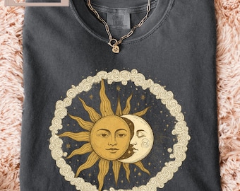 Comfort Colors Celestial Sun and Moon Tee, Vintage Astrology Gift