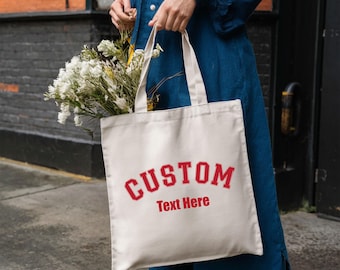 Custom Text Cotton Tote Bag, Personalized Gift Bag