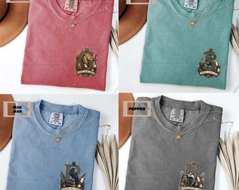 Ensemble de t-shirts Comfort Colors avec blason de maison de sorciers, t-shirt initial magique, t-shirt fantastique inspiré de Harry Potter