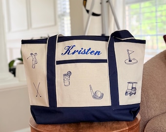 Personalized Golf Tote Bag, Custom Embroidered Canvas Bag with Name, Golf Gift for Women, Golfer Accessory Bag