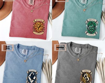 Comfort Colors Wizard House Shirt Set, Magic House Crest T-Shirt, Book Lover Gift