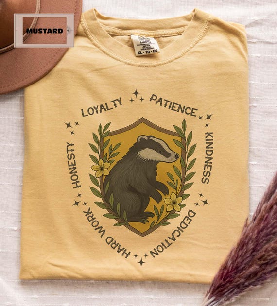 Comfort Colors Loyalty Crest Wizard House Shirt, Patience Loyalty Dedication Shirt, Wizard School Tee, Fantasy Fan Shirt, Badger House Tee