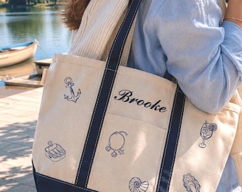Sac fourre-tout de plage en toile premium personnalisé, Sac fourre-tout en toile avec nom personnalisé brodé, Sac fourre-tout côtier, Cadeau de vacances, Cabas de piscine