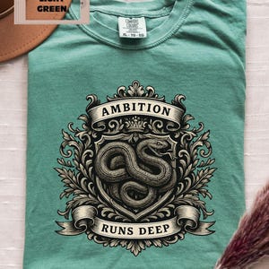 Comfort Colors Wizard School Tee, Wizard House Shirt, Vintage Snake Crest Tee, Green Gothic Magic Shirt, Fantasy Ambition Fan Gift