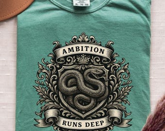 Comfort Colors Wizard Snake Crest Tee, Green Gothic Shirt