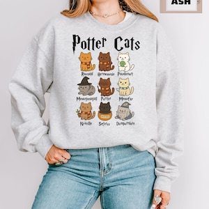 Potter Cats Sweatshirt, Funny Wizard Cat Sweatshirt, Gift for Cat Owner, Cat Lover Gift, Birthday Gift, Fantastic Cute Cat Sweatshirt