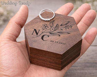 Engagement Ring Box, Personalized Walnut Ring Box, Engraved Wooden Ring Box, Proposal Ring Holder, Wedding Ring Box