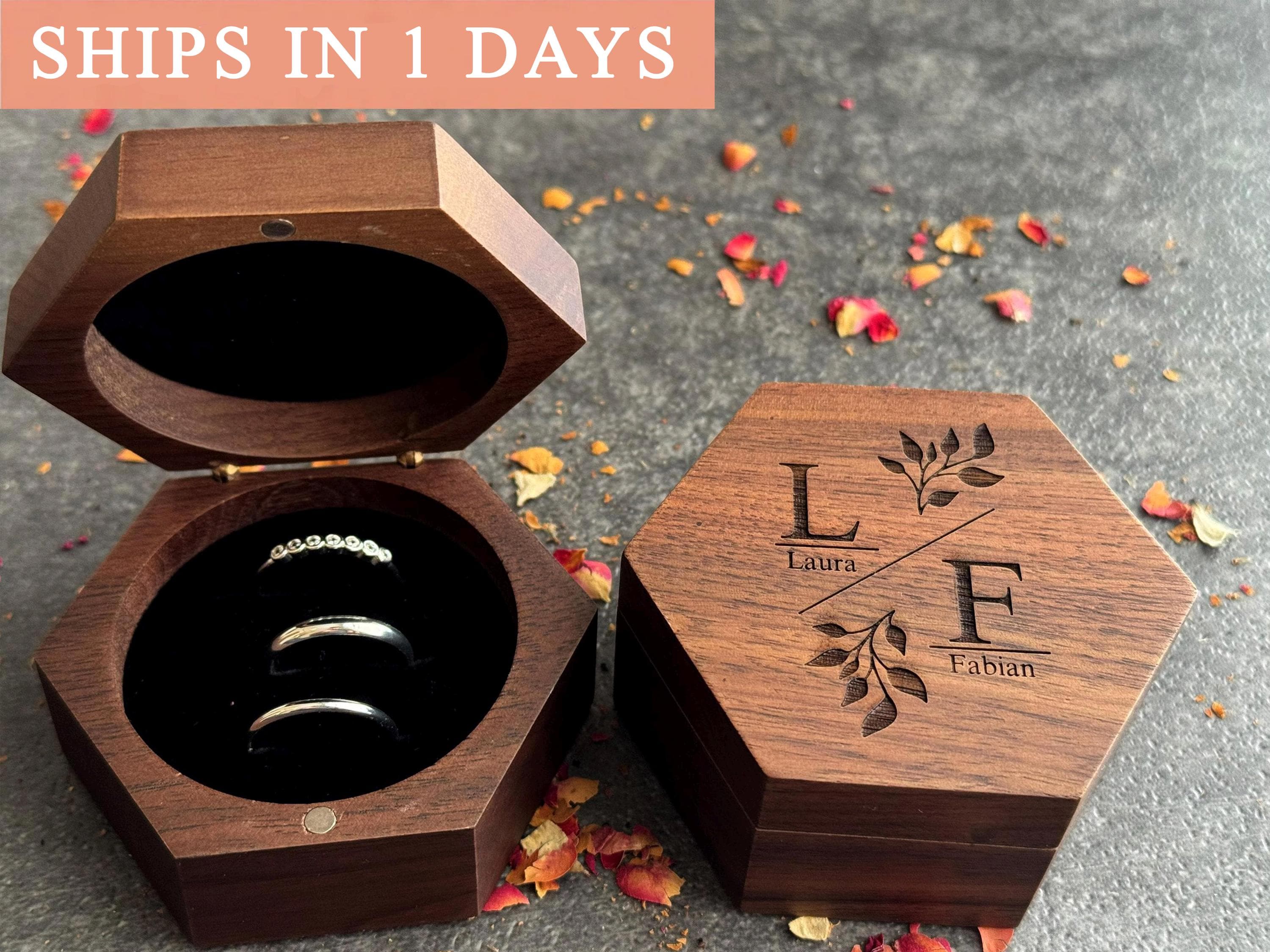 Custom 3-Slot Wedding Ring Box – Personalized Ring Bearer Box for Ceremony, Engagement Ring Box, Wooden Ring Box, Ringkissen Holz,