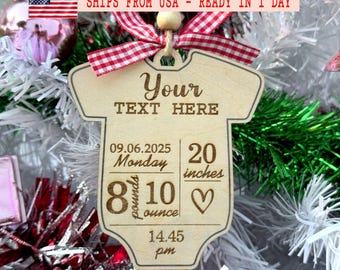 Adorno navideño personalizado para el primer bebé (2025) – Recuerdo de madera grabado