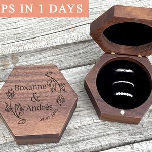 Custom Triple Ring Box – Wooden Wedding Ring Holder for Ceremony – Personalized Ring Bearer Box & Engagement Gift , wedding ring box