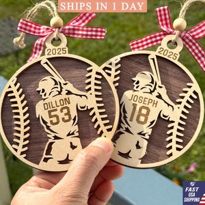 Custom Baseball Ornament 2025 – Personalized Wooden Sports Gift with Engraved Name, Jersey Number and Year, Holiday Keepsake Decoration