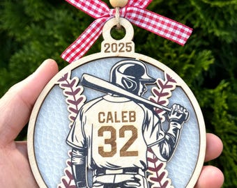 Personalized Baseball Ornament 2025 – Engraved Wooden Sports Gift