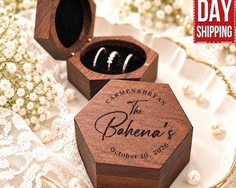 Wooden Ring Box, Personalized Ring Box, Engagement Ring Box, Ring Bearer Box, Custom Engraved Proposal Box for Wedding
