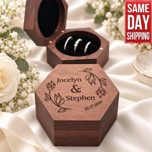 Engagement Ring Box, Personalized Wooden Ring Box, Custom Engraved Proposal Box, Wedding Ring Holder, Ring Bearer Box