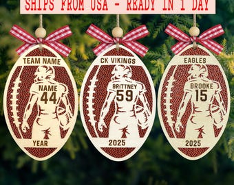Personalized Football Ornament - Engraved Wooden Team Keepsake