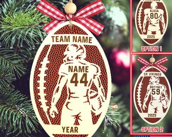 Personalized Football Ornament – Engraved Wood, Custom Team Gift