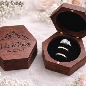 Engagement Ring Box Personalized, Custom Walnut Box with Names, Proposal Ring Holder, Wedding Ring Holder
