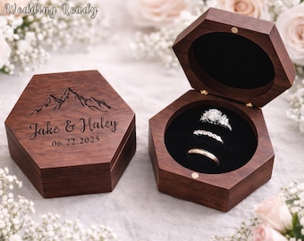 Engagement Ring Box Personalized, Custom Walnut Box with Names, Proposal Ring Holder, Wedding Ring Holder