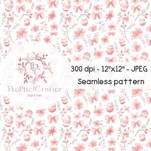 Padrão de Páscoa Floral Rosa Empoeirado Sem Costura: Flores da Primavera, Laços (Download Digital)