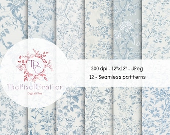 Chinoiserie Wildflower Toile de Jouy Seamless Patterns (Digital Paper)