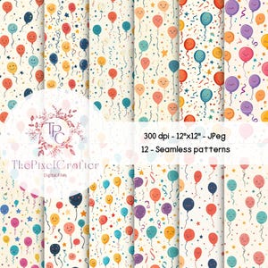 Smiling Happy Birthday Balloons Seamless Digital Papers, Seamless Party Designs, Printable Papers, Birthday designs, for POD printables