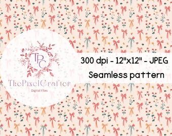 Floral Bows Seamless Pattern: Spring Summer Design (PNG, JPG Digital Download)