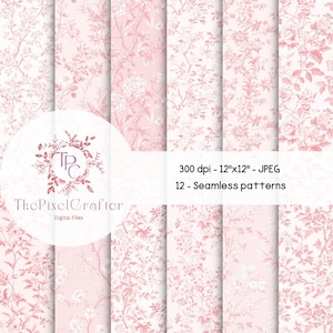 Chinoiserie Wildflower Dusty Rose Seamless Patterns, Vintage Seamless Patterns, Digital Papier, Toile de Jouy, Junk Journal oder POD