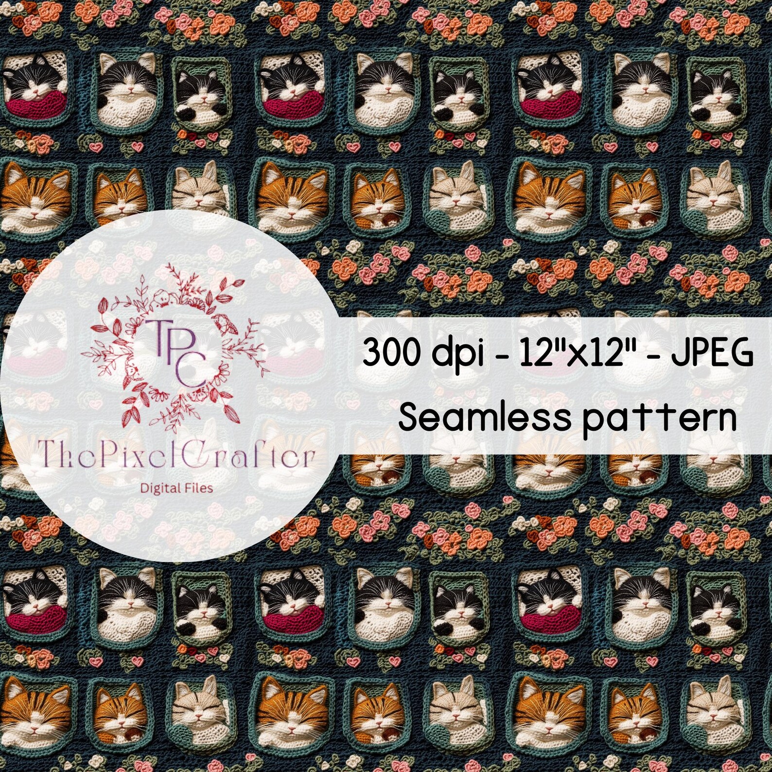 Faux Knit Granny Square Cats Seamless Pattern (digital Paper) - Etsy