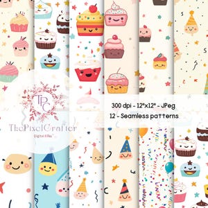 Smiling Happy Birthday Party Seamless Digital Papers, Seamless Party Designs, Printable Papers, Birthday designs,for POD printables/giftwrap