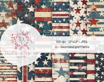 Vintage Flag Seamless Patterns: Patriotic Digital Paper (JPEG)