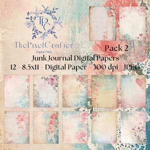 Vintage Pastels Shabby Chic Digital Paper for Junk Journal, Valentines Hearts Flowers Printable Papers Scrapbook, Journal filler Pack 2