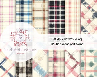 Shabby Chic Plaid Digital Paper: Seamless Texture Patterns (JPEG)