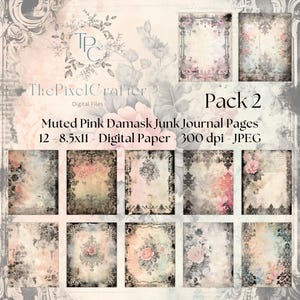 Damask Digital Paper for Junk Journal, Old texture Papers, Vintage Ephemera, Printable Papers for Scrapbook, Pack 2
