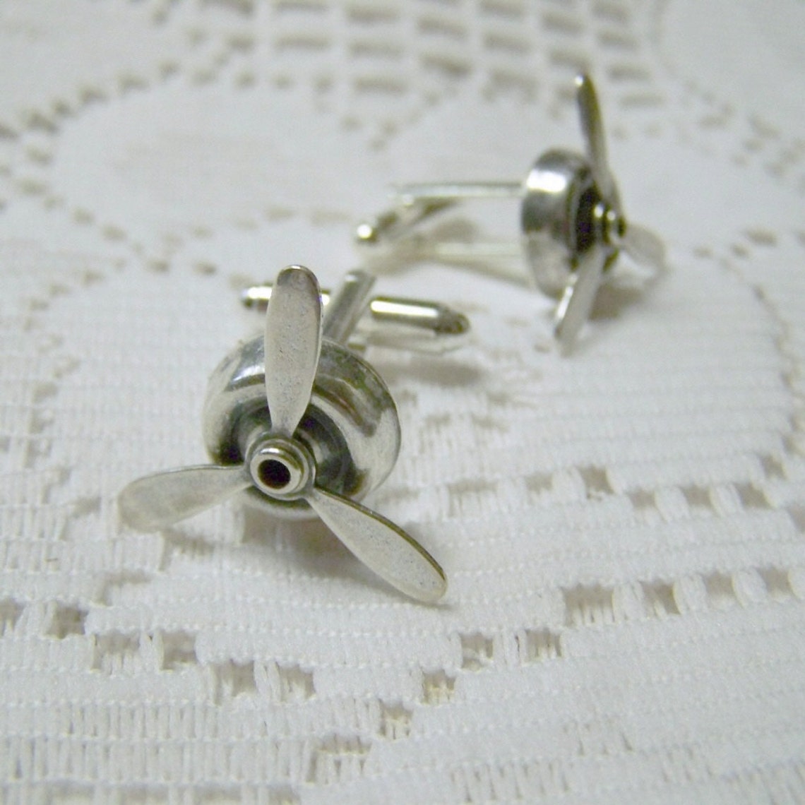 Spinning PROPELLER Silver Cuff Links STEAMPUNK Airplane Etsy