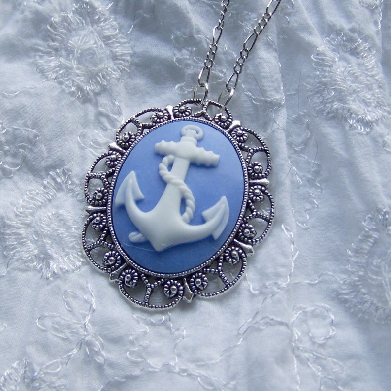 Anchor Pendant Anchors Away Necklace Nautical Light Blue Etsy