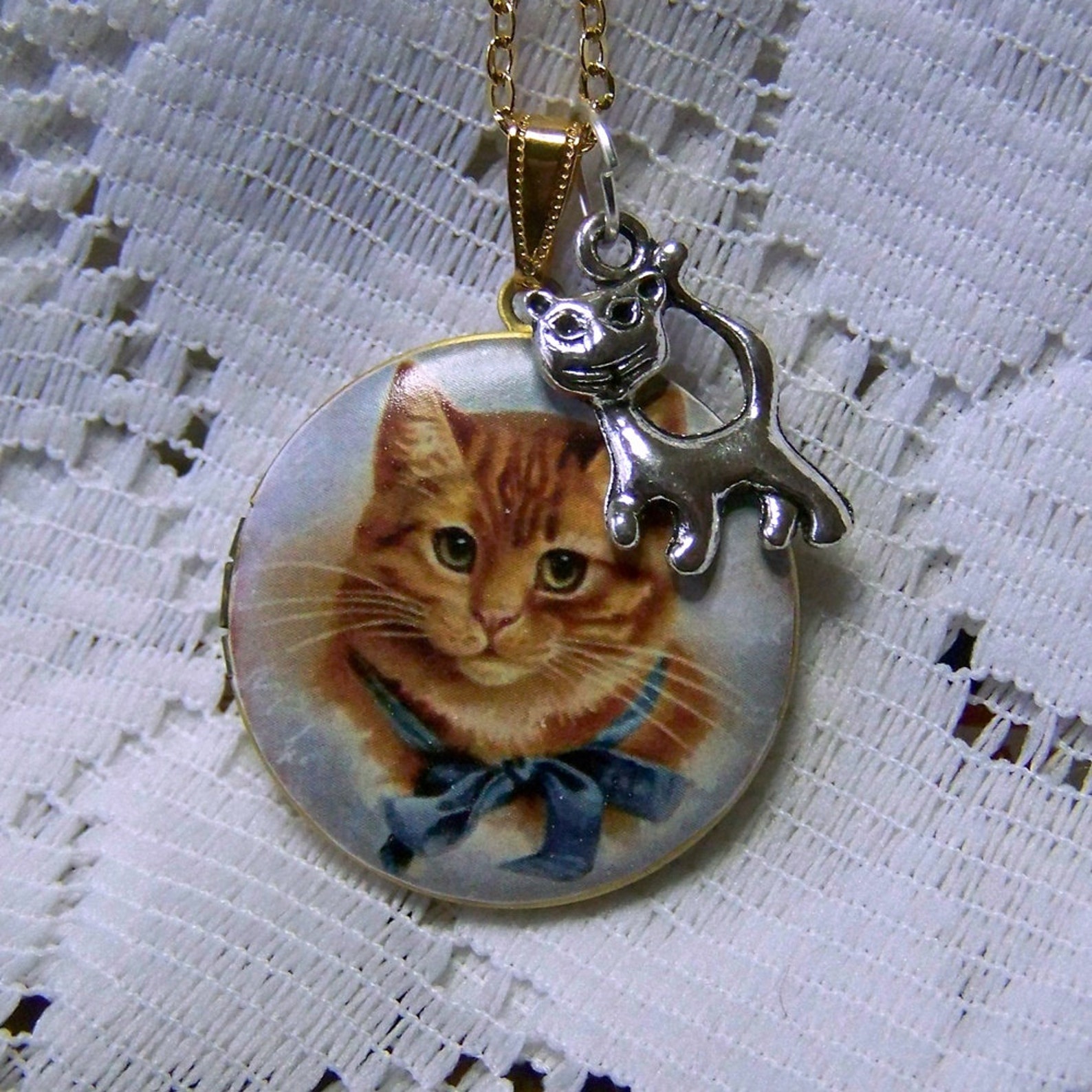Orange Tabby Cat Locket with Charm Necklace Cat Locket Cat Etsy