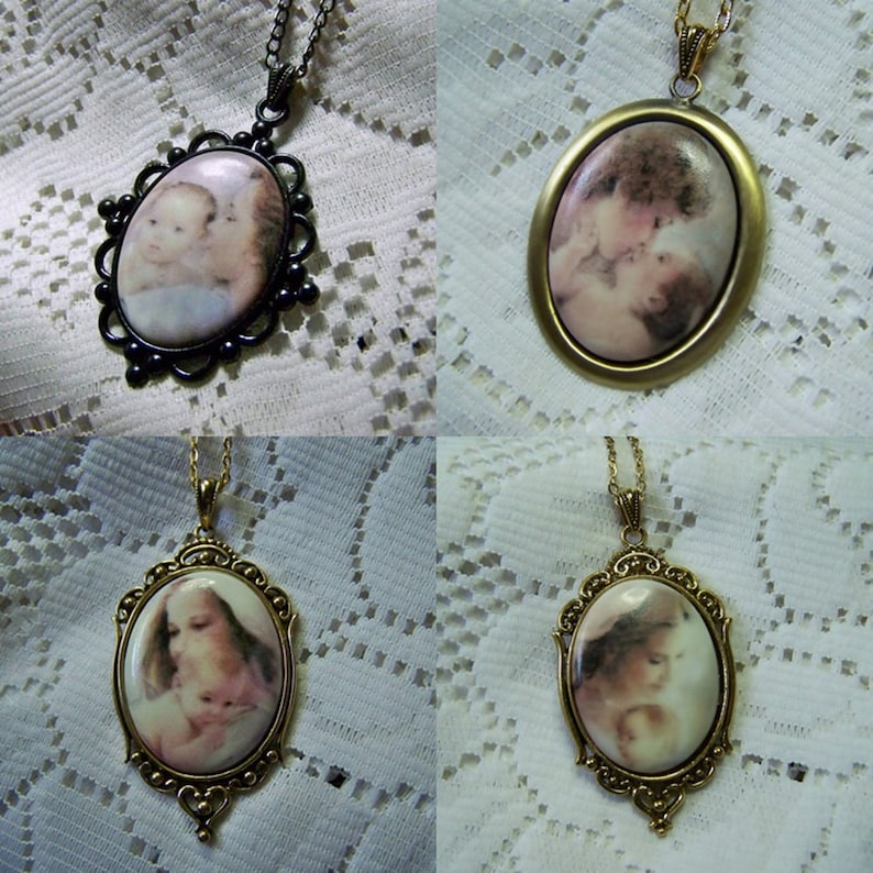 Mother/'s Precious Gift Porcelain Keepsake Pendant Mother /& Baby Necklace Gift for New Mother Mother/'s Day Gift Antiqued Gold