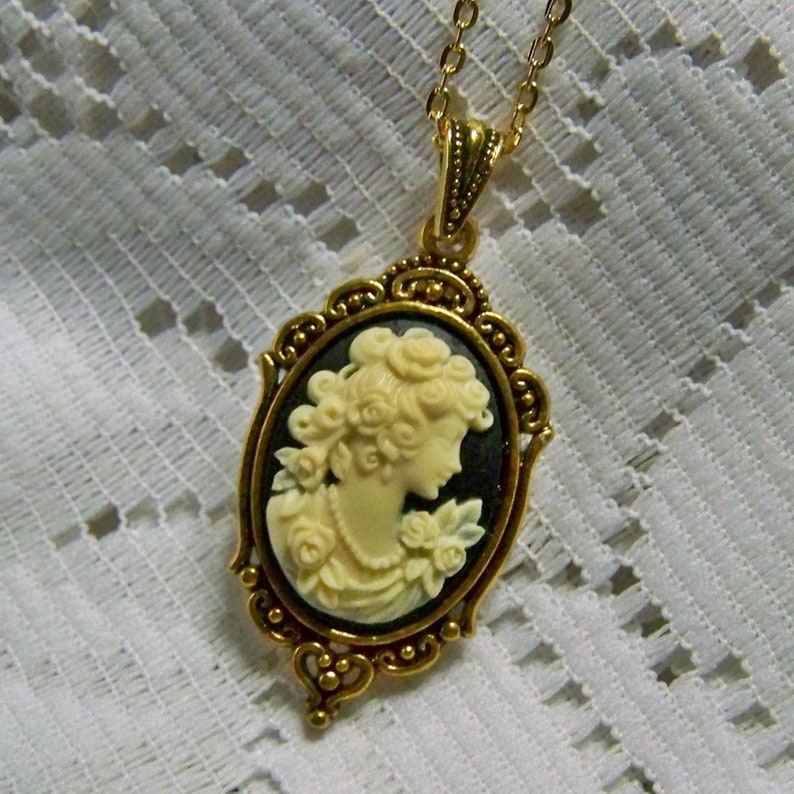 Classic Cameo Antiqued Gold necklace Victorian Elegance | Etsy