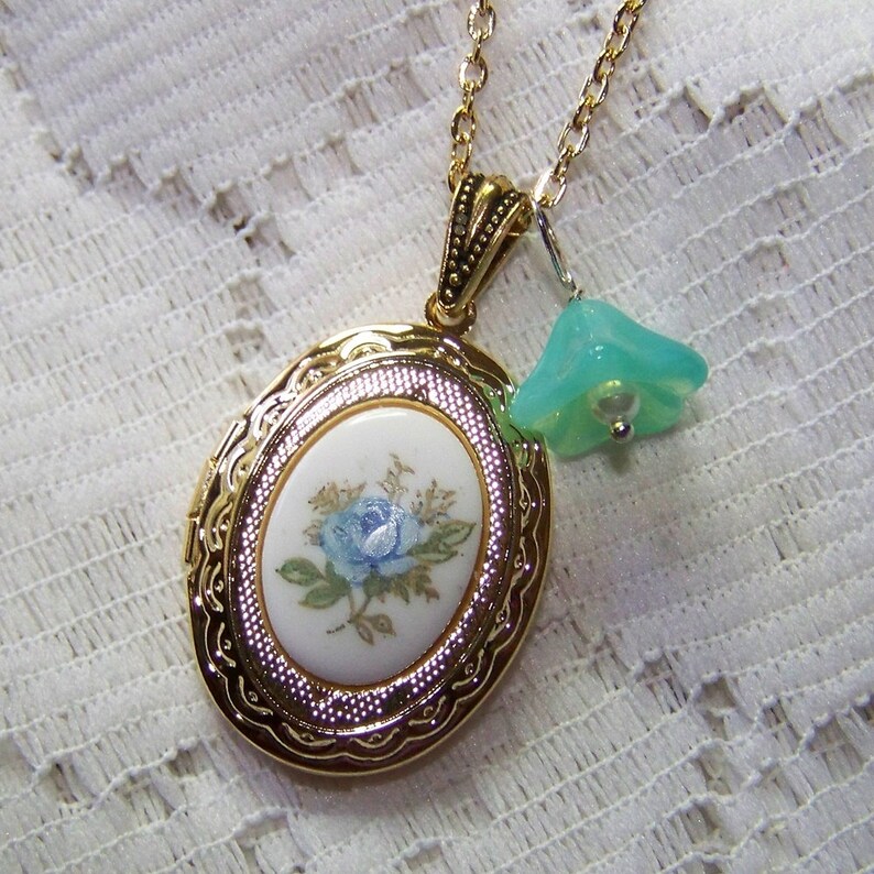 Blue Rose Cameo Locket Vintage Rose Gold Cameo Locket Etsy