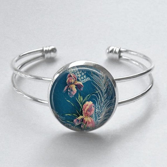 IRIS Cuff Bracelet Spring Flowers Art Cuff Bracelet Pink Etsy