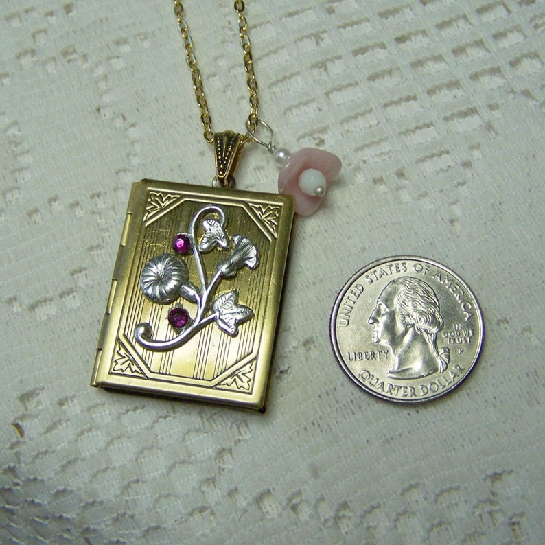 Flower Book Locket Amethyst Rhinestones Purple Flowers Etsy