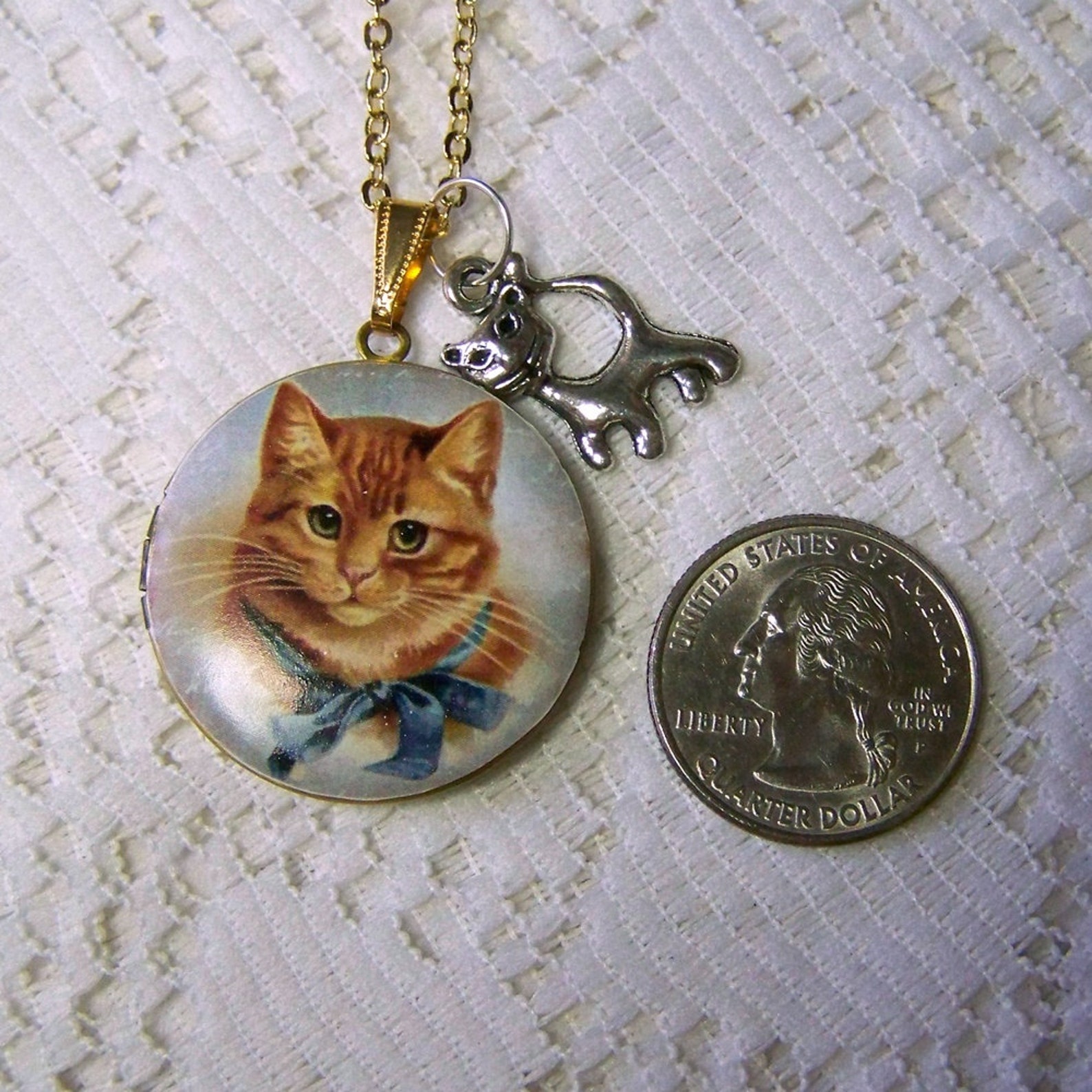 Orange Tabby Cat Locket with Charm Necklace Cat Locket Cat Etsy