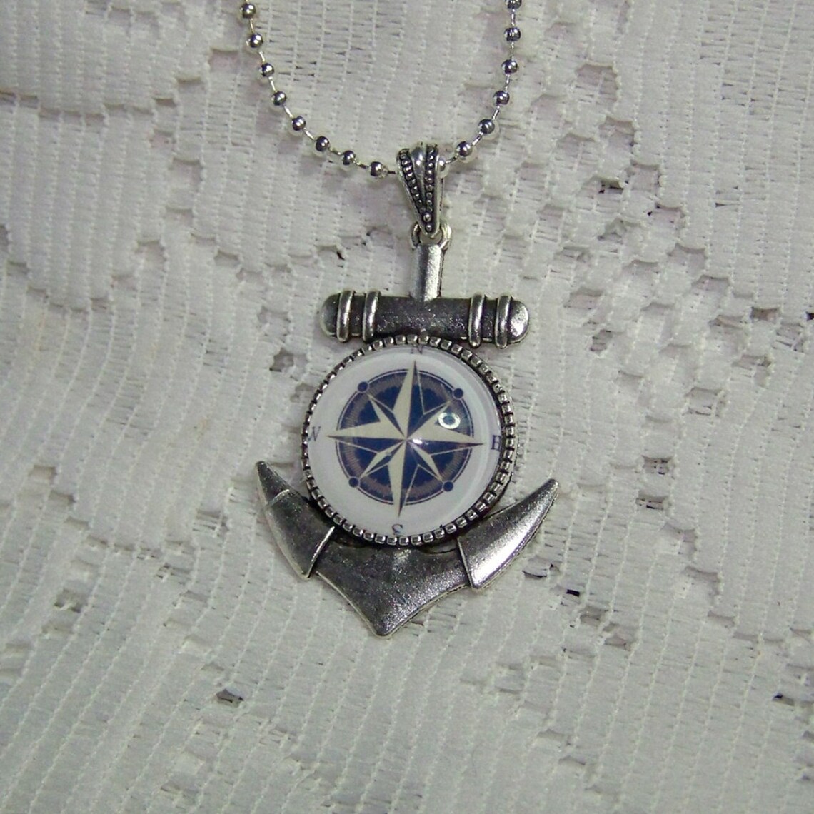 Anchor and Compass Rose Art Pendant Silver plated Anchor Etsy