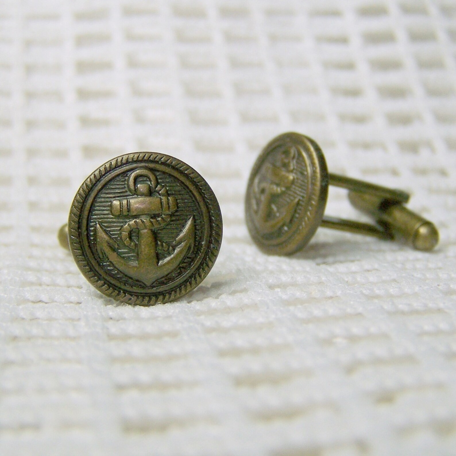 Anchor Cuff Links Antiqued Bronze Blazer Button Cuff Links Etsy
