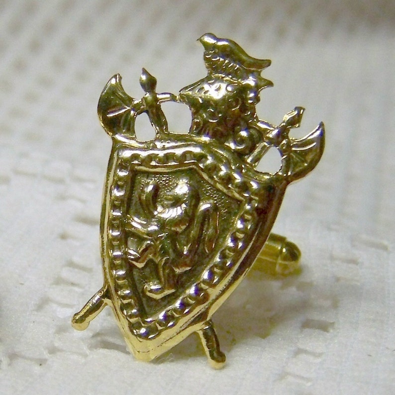 Renaissance Armour Coat of Arms Gold Armor Shield Cuff Links Lion Rampant Scotland Medieval Knight Royal Crest