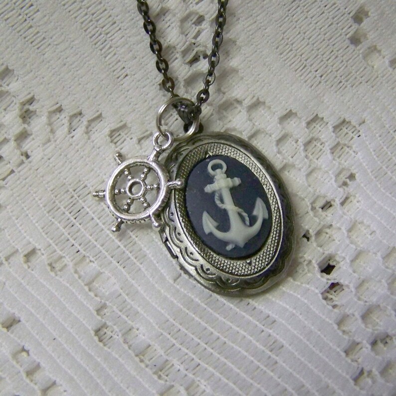 Anchors Away Locket Necklace Anchors Aweigh Navy Blue & Etsy