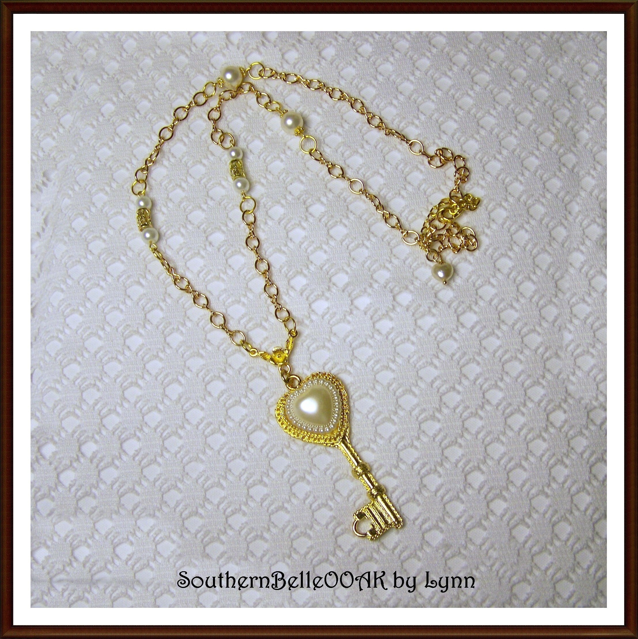 Pearl Key Necklace Victorian Style 22kt Gold Pearl Heart Key Etsy