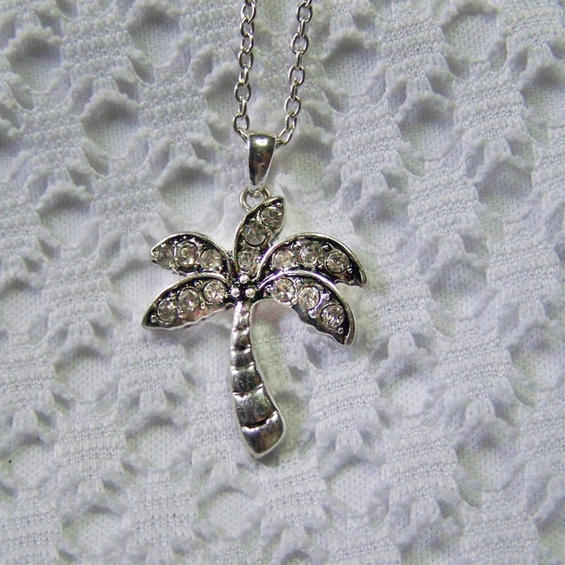 Coconut Tree Pendant Rhinestone Tropical Palm Tree Necklace Etsy