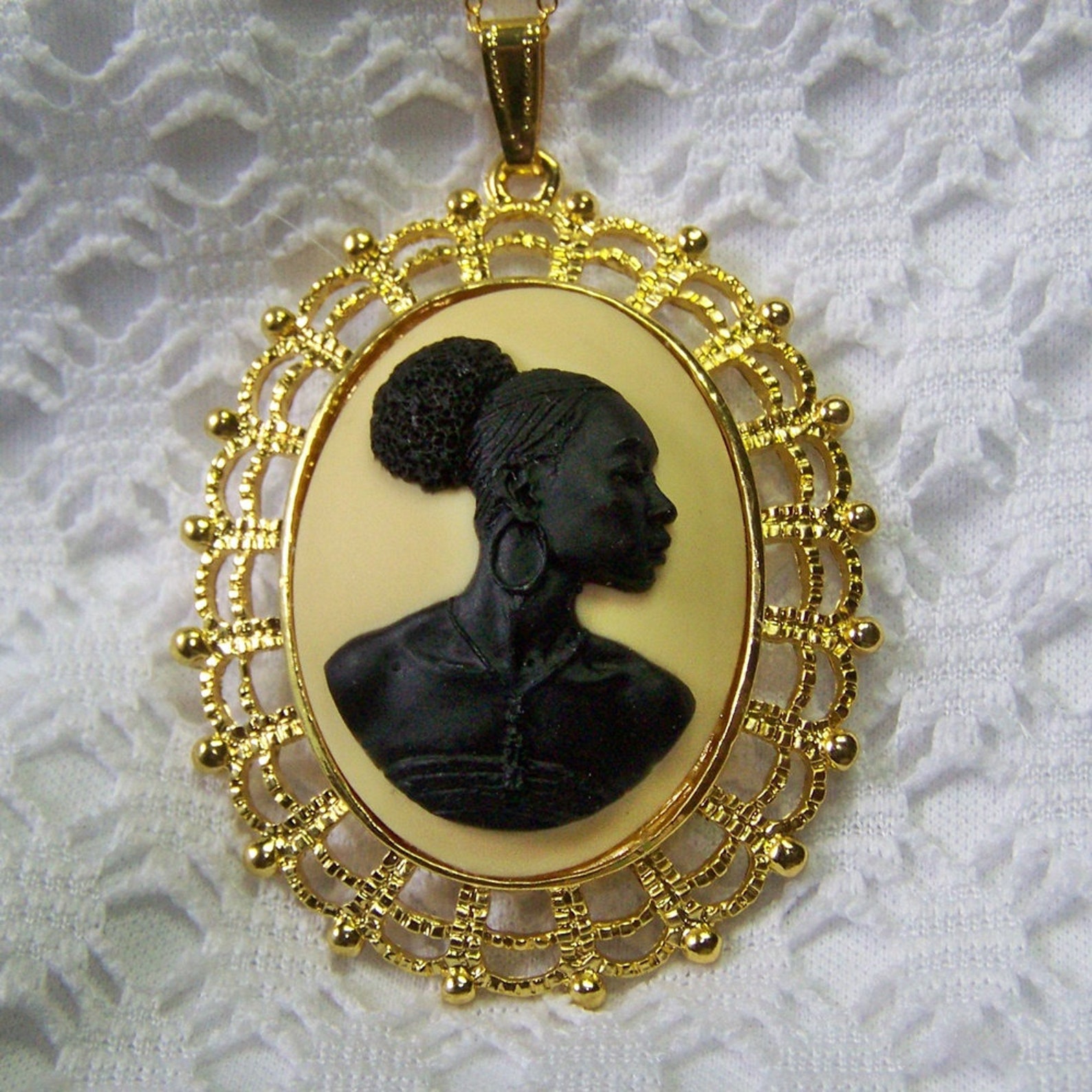 African Queen Gold Cameo Necklace African American New Etsy
